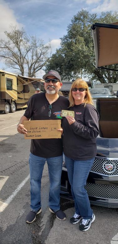 Cadillac Attack 21 at Orlando Speed World Holly Hartline and Louie Lopez with hsi gag prize